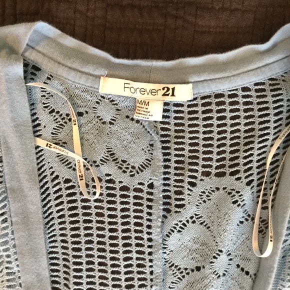 Forever 21 Lace Crochet Shirt Blue Cardigan Short - Picture 3 of 7